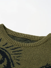 Pull Vintage Œil du Diable à Contraste de Couleurs - Pull Unisexe Col Rond en Tricot Mi-Extensible pour Hommes & Femmes, Vêtements Décontractés Printemps\u002FAutomne, Confortable, Grande Taille