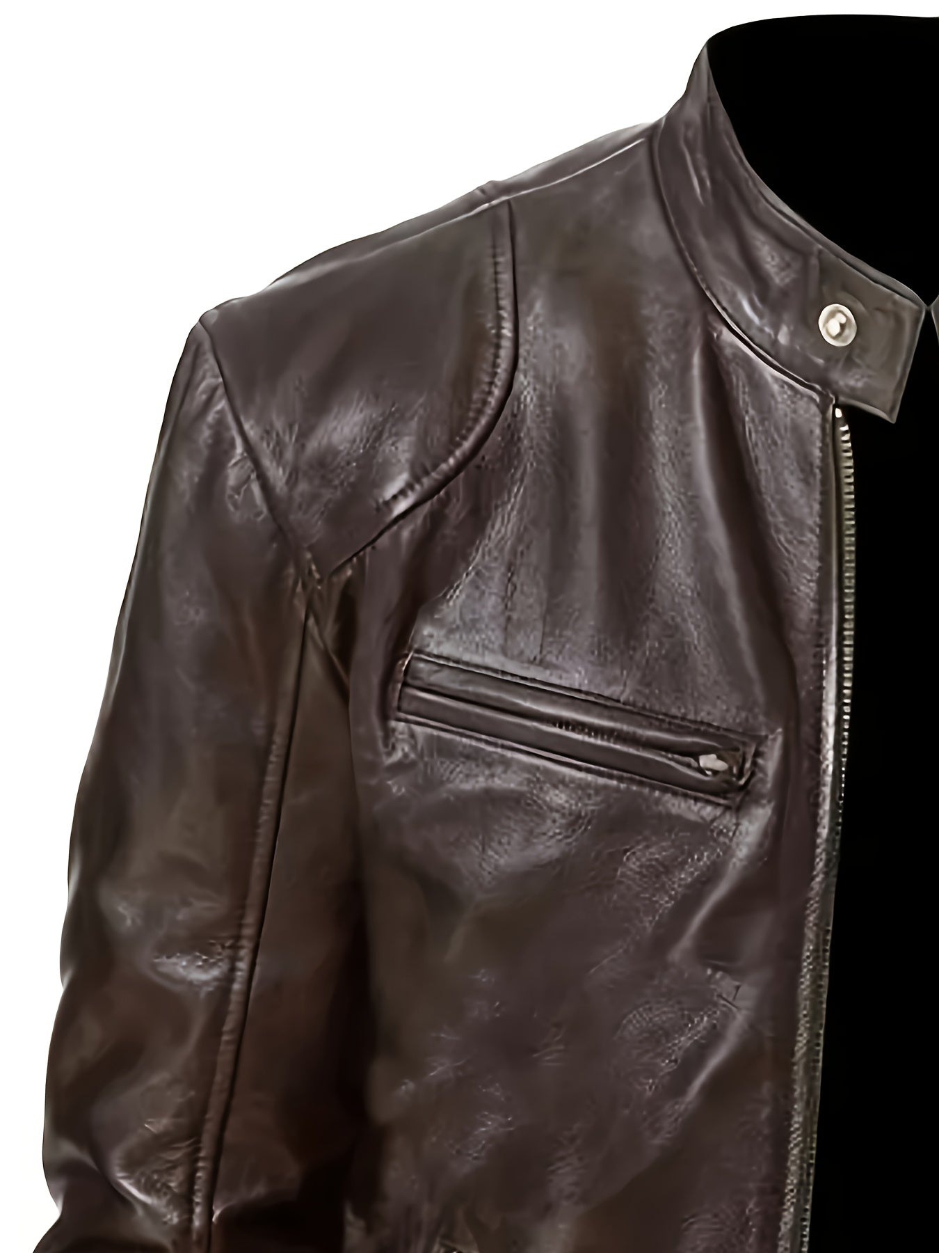 Veste bomber en cuir synthétique pour hommes - Décontractée, tendance, veste de moto avec fermeture éclair et poches, design à blocs de couleur marron et noir