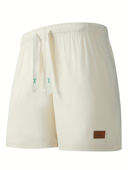Gengyuanshi Men's Sports Shorts - Premium Fleece Elastic Drawstring Casual Pants, Breathable and Stretchy, Soft and Gentle on Light Beige, Suitable for Running, Cycling, Five-Point Shorts