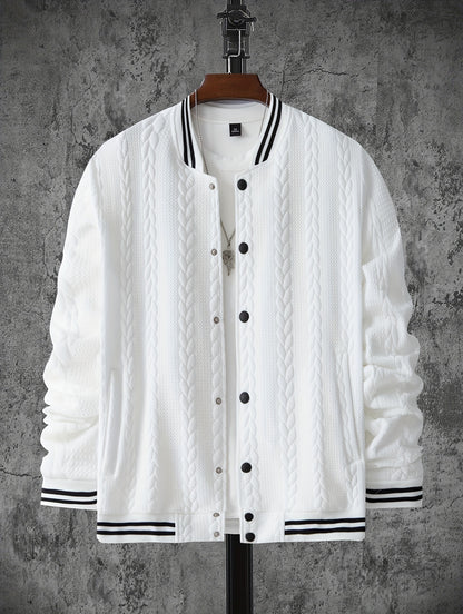 Veste de baseball jacquard à rayures pour homme, manteau à manches longues décontracté et élégant pour extérieur