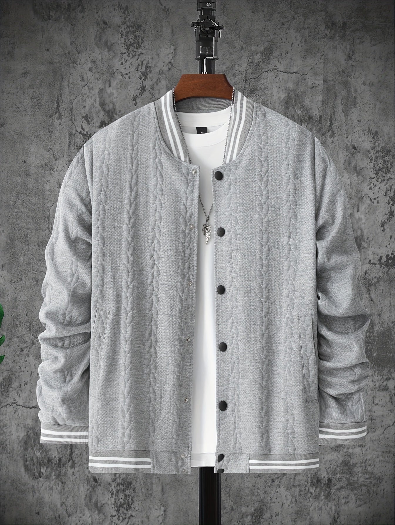 Veste de baseball jacquard à rayures pour homme, manteau à manches longues décontracté et élégant pour extérieur