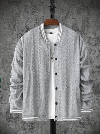 Veste de baseball jacquard à rayures pour homme, manteau à manches longues décontracté et élégant pour extérieur