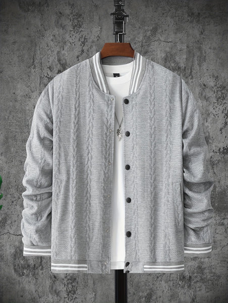 Veste de baseball jacquard à rayures pour homme, manteau à manches longues décontracté et élégant pour extérieur