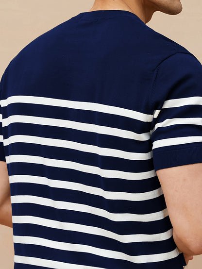 Pull Rétro à Rayures pour Homme - Noir et Blanc, Col Rond Coupe Standard, Confort Moyen Élasticité, Lavage à la Main Uniquement, Vêtement de Style Nautique, Texture Douce