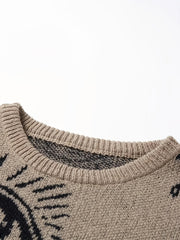 Pull Vintage Œil du Diable à Contraste de Couleurs - Pull Unisexe Col Rond en Tricot Mi-Extensible pour Hommes & Femmes, Vêtements Décontractés Printemps\u002FAutomne, Confortable, Grande Taille