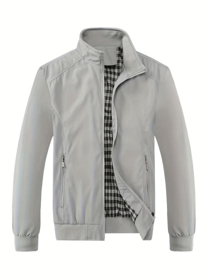 Veste à col montant pour homme, veste décontractée à fermeture éclair pour printemps et automne