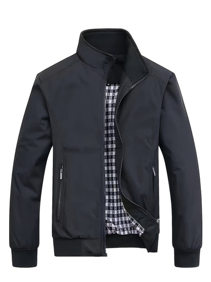 Veste à col montant pour homme, veste décontractée à fermeture éclair pour printemps et automne