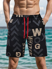 Men'S Quick-Dry Athletic Shorts - Breathable, Stretchy Polyester & Spandex Blend, Letter Print Pattern, Casual Loose Fit for Beach, Running, Cycling, Hiking, Swimming | Woven Fabric, 115g\u002Fm², Spring\u002FSummer\u002FFall