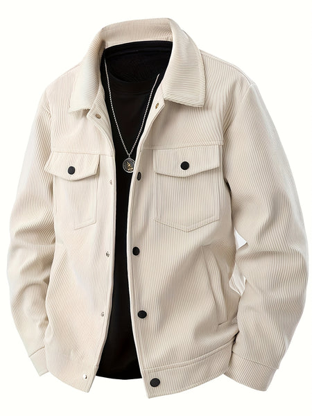 Veste de Travail en Velours Côtelé pour Hommes Grande Taille - Boutonnage avec Fermoirs à Pression, Multiples Poches, Lavable en Machine, Tenue Décontractée et Formelle pour Automne & Printemps, Intérieur en Polyester, GRANDE TAILLE