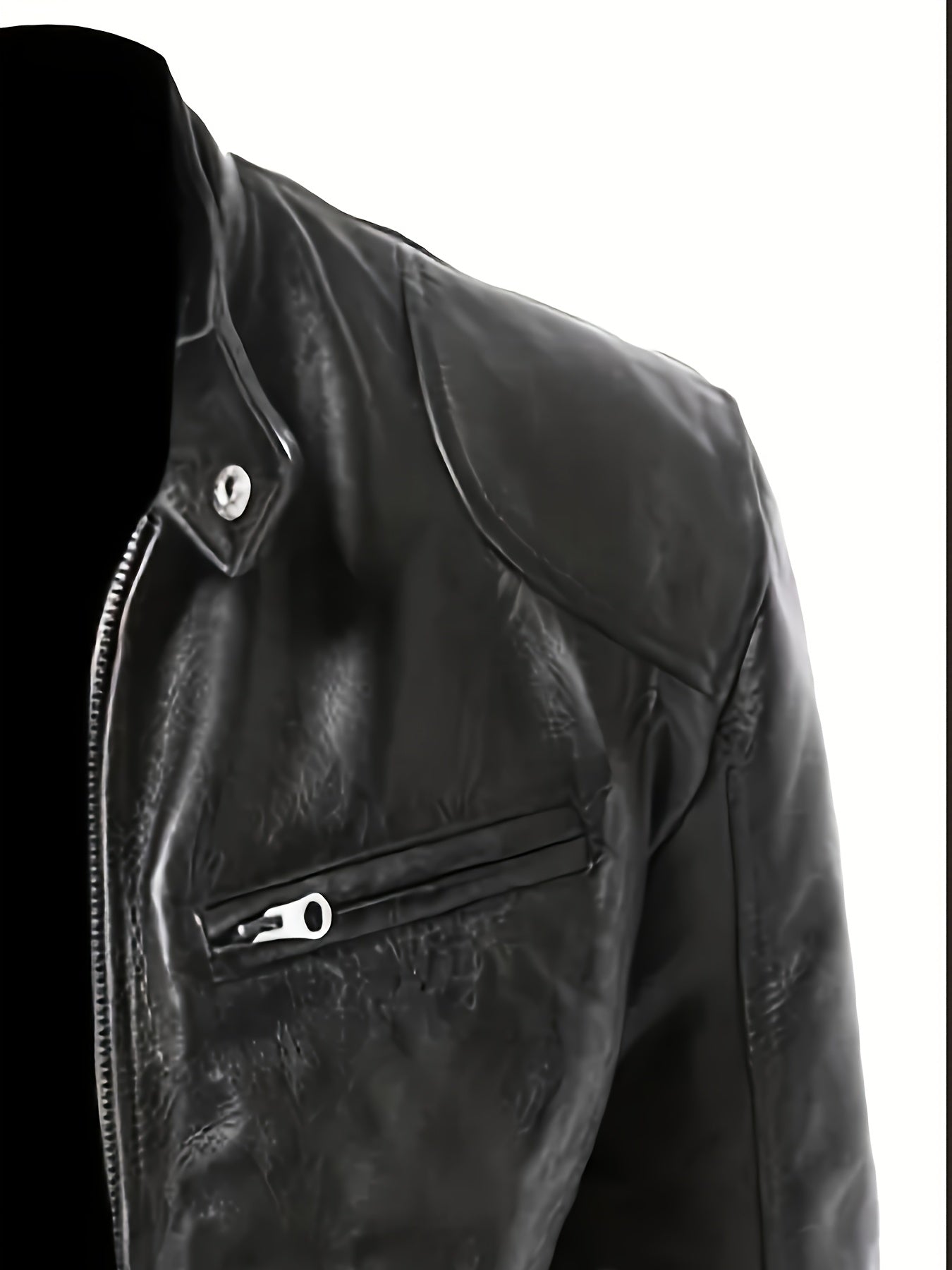 Veste bomber en cuir synthétique pour hommes - Décontractée, tendance, veste de moto avec fermeture éclair et poches, design à blocs de couleur marron et noir