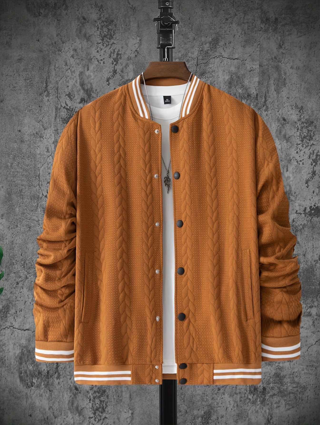 Veste de baseball jacquard à rayures pour homme, manteau à manches longues décontracté et élégant pour extérieur