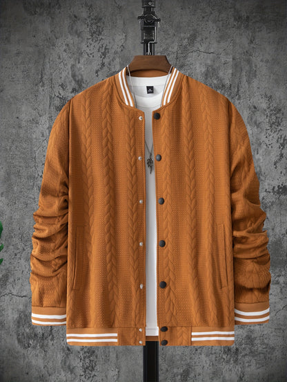 Veste de baseball jacquard à rayures pour homme, manteau à manches longues décontracté et élégant pour extérieur