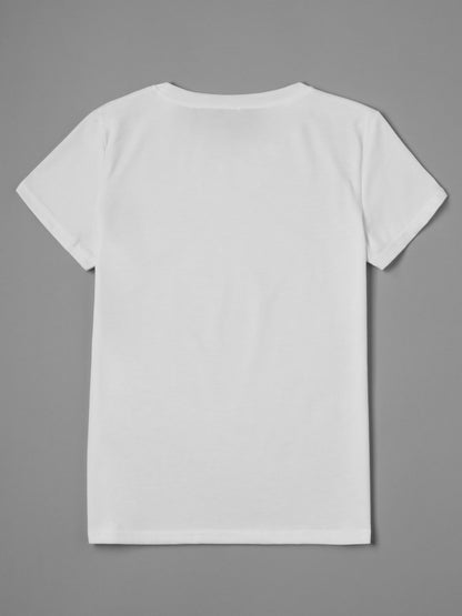 Rose Print Crew Neck T-Shirt, Casual Short Sleeve Top For Spring & Summer, Women's Clothing