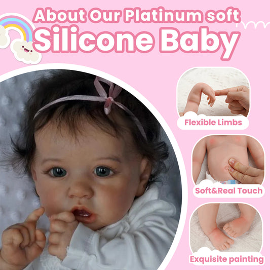 12" & 16" High Quality Soft Washable Yusuf Poseable Full Body Silicone No Joint Baby Doll Girl With Big Blue Innocent Eyes By Dollreborns®