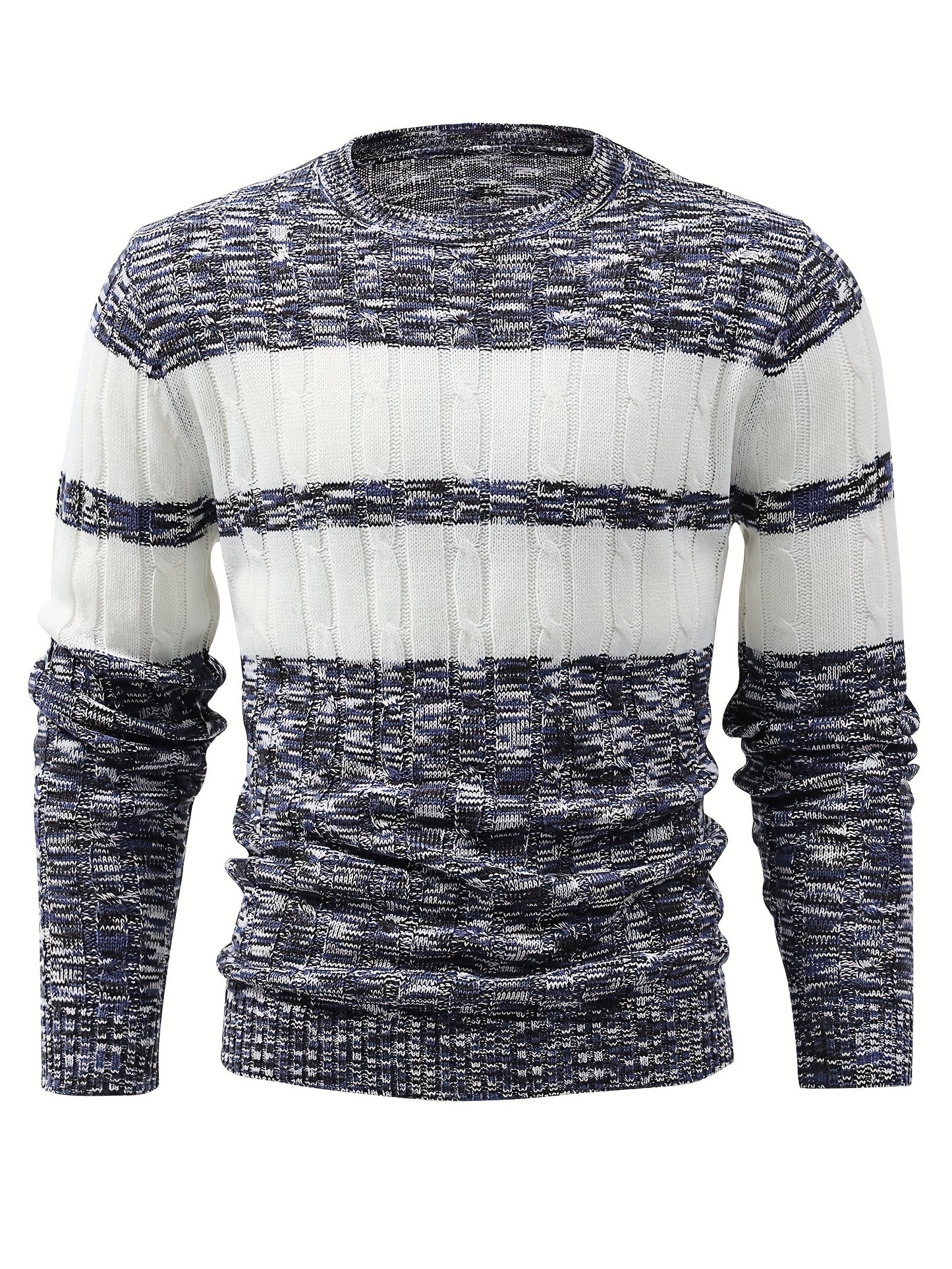 Pull Tricoté À Blocs De Couleurs All Match, Pull Décontracté Chaud À Col Rond, Mi-extensible, Pour Hommes, Pour L'automne Et L'hiver