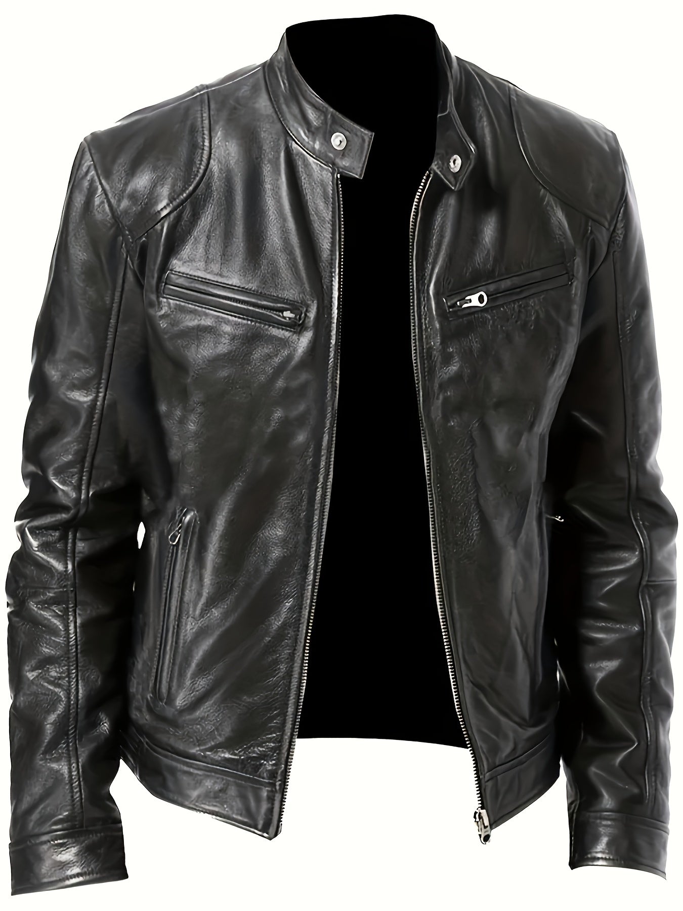 Veste bomber en cuir synthétique pour hommes - Décontractée, tendance, veste de moto avec fermeture éclair et poches, design à blocs de couleur marron et noir