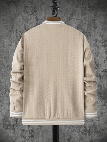 Veste de baseball jacquard à rayures pour homme, manteau à manches longues décontracté et élégant pour extérieur