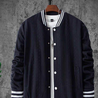 Veste de baseball jacquard à rayures pour homme, manteau à manches longues décontracté et élégant pour extérieur
