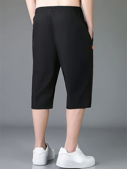 1pc Ice Slippy Fiber Fabric Casual Men's Quick-Dry Five-Pocket Summer Shorts Suitable for Running, Fitness, Basketball, etc