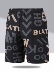 Men'S Quick-Dry Athletic Shorts - Breathable, Stretchy Polyester & Spandex Blend, Letter Print Pattern, Casual Loose Fit for Beach, Running, Cycling, Hiking, Swimming | Woven Fabric, 115g\u002Fm², Spring\u002FSummer\u002FFall