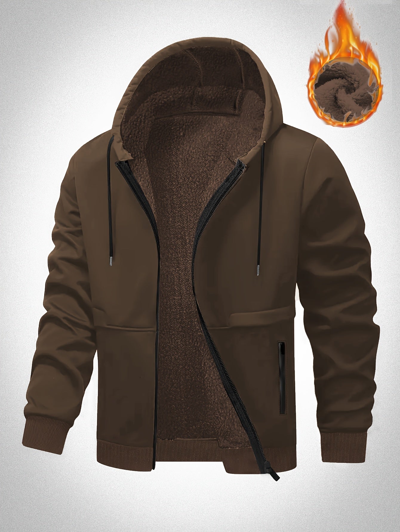 Veste à Capuche Doublée en Polaire pour Hommes Grande Taille - Zippée, Chaude et Confortable pour l'Automne\u002FHiver, GRANDE TAILLE