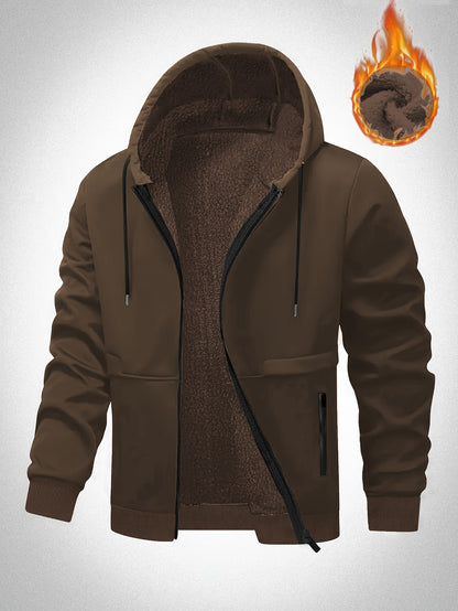 Veste à Capuche Doublée en Polaire pour Hommes Grande Taille - Zippée, Chaude et Confortable pour l'Automne\u002FHiver, GRANDE TAILLE