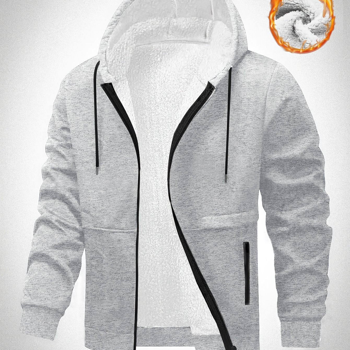 Veste à Capuche Doublée en Polaire pour Hommes Grande Taille - Zippée, Chaude et Confortable pour l'Automne\u002FHiver, GRANDE TAILLE