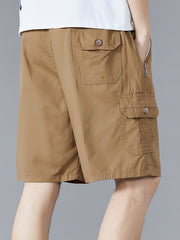 Men'S Stylish Cargo Shorts - Breathable Summer Casual Pockets, Non-Stretch Cotton, Outdoor & Sports Wear, White T-Shirt & White Sneakers, Casual Attire|Stylish Shorts|Durable Fabric