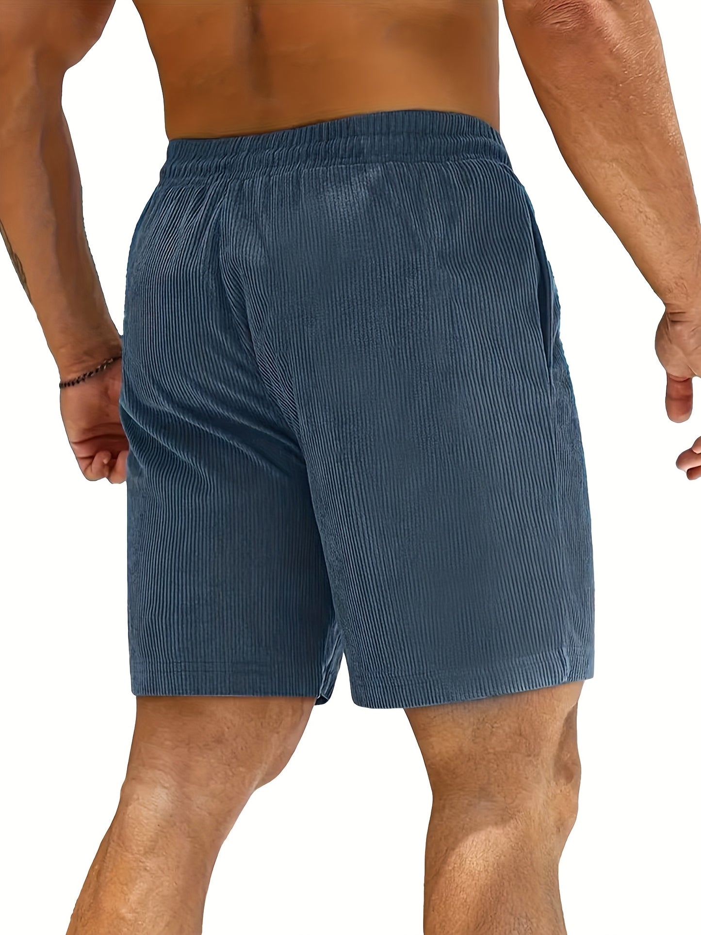 Men's Casual Corduroy Shorts - Solid Beige with Drawstring Waist, Comfortable Summer Wear for Outdoor & Leisure Activities, Outdoor Shorts | Drawstring Shorts | Relaxed Fit Shorts