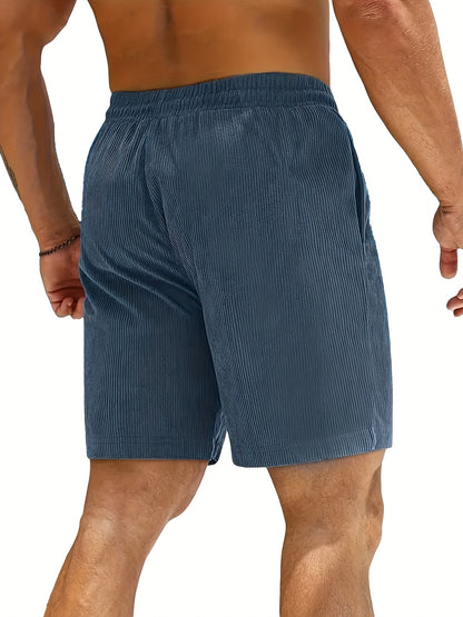 Men's Casual Corduroy Shorts - Solid Beige with Drawstring Waist, Comfortable Summer Wear for Outdoor & Leisure Activities, Outdoor Shorts | Drawstring Shorts | Relaxed Fit Shorts