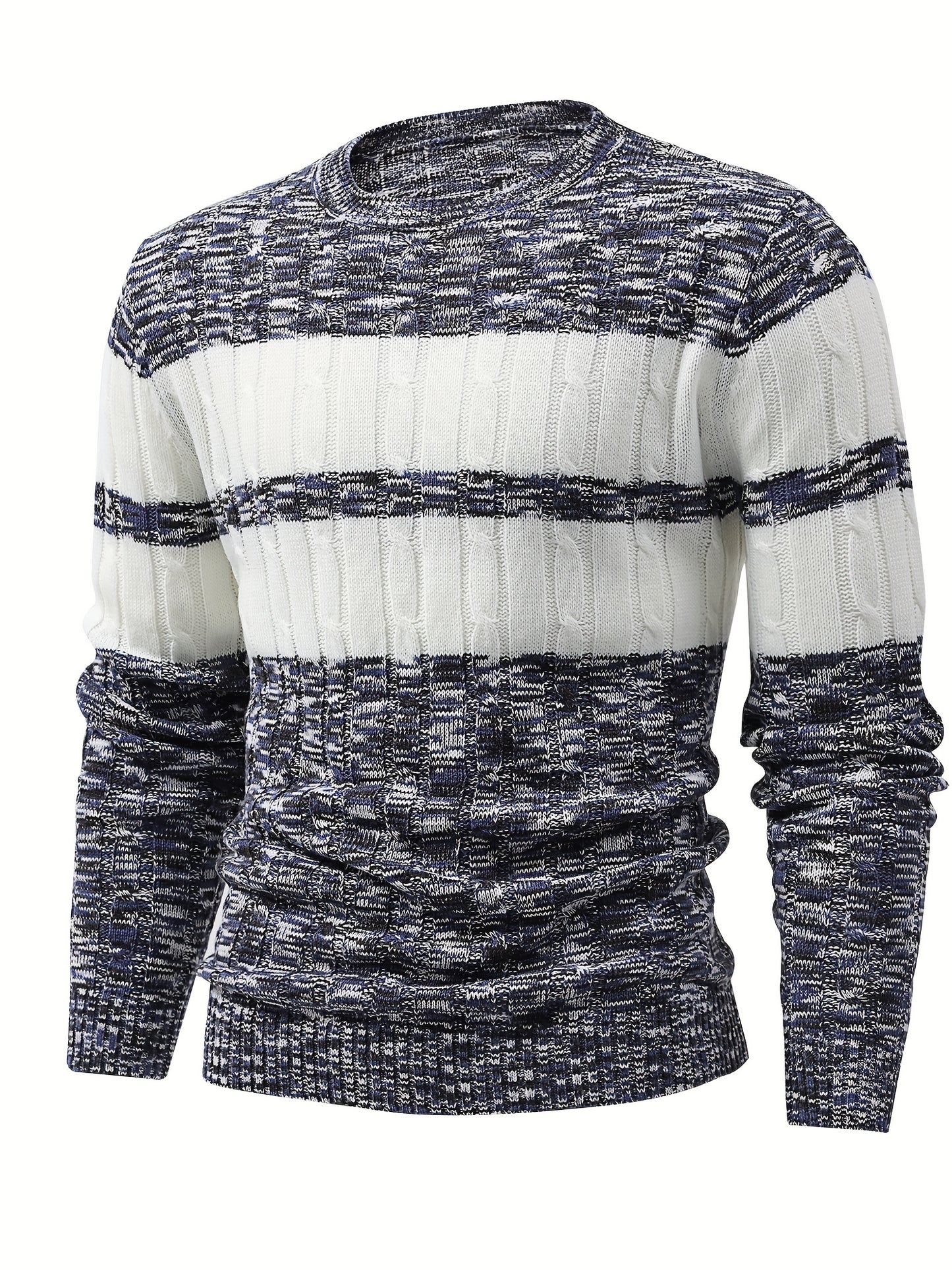 Pull Tricoté À Blocs De Couleurs All Match, Pull Décontracté Chaud À Col Rond, Mi-extensible, Pour Hommes, Pour L'automne Et L'hiver