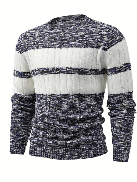 Pull Tricoté À Blocs De Couleurs All Match, Pull Décontracté Chaud À Col Rond, Mi-extensible, Pour Hommes, Pour L'automne Et L'hiver