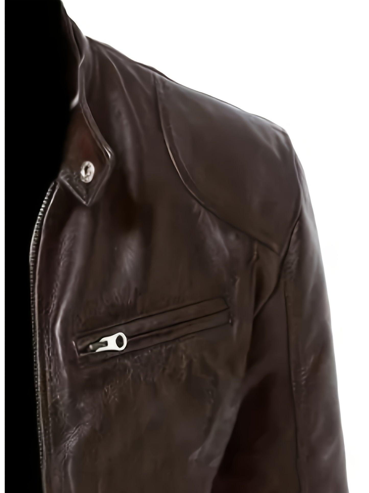 Veste bomber en cuir synthétique pour hommes - Décontractée, tendance, veste de moto avec fermeture éclair et poches, design à blocs de couleur marron et noir