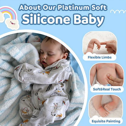 12"&16" Solid Platinum Liquid Full Silicone Reborn Baby Boy or Girl Doll Mykel, Extremely Flexible and Reusable Silicone By Dollreborns®