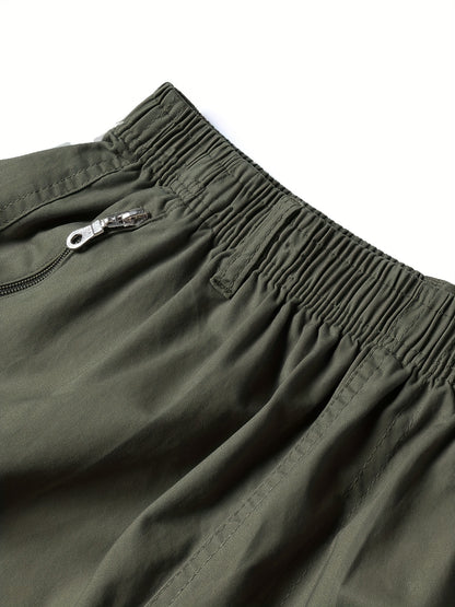 Men'S Casual Cotton Cargo Shorts - Versatile Drawstring Waist, Multiple Pockets, Zipper Fly, Ideal for Hiking & Fishing, Summer Wear