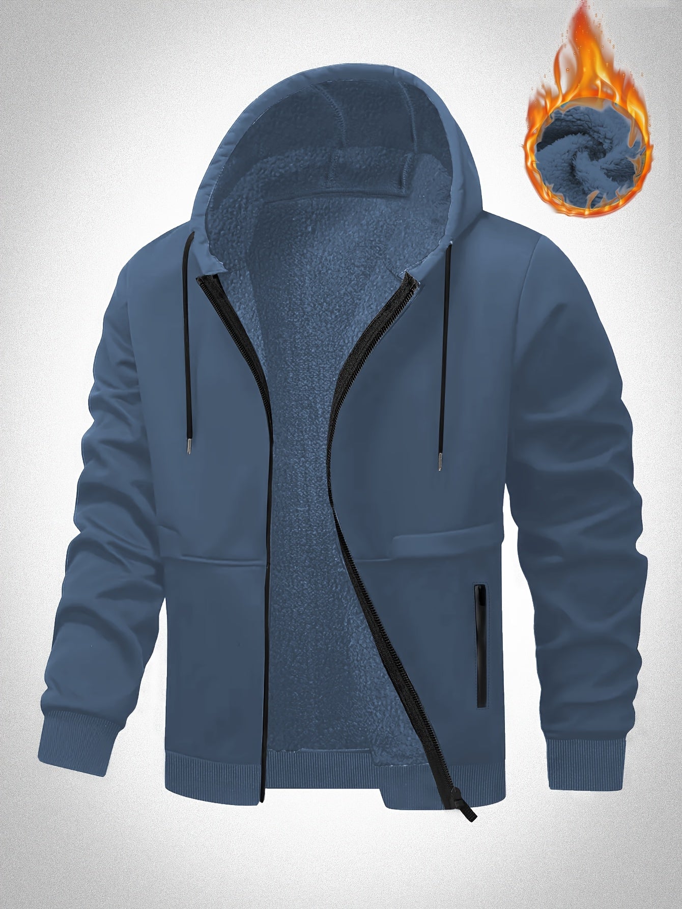 Veste à Capuche Doublée en Polaire pour Hommes Grande Taille - Zippée, Chaude et Confortable pour l'Automne\u002FHiver, GRANDE TAILLE