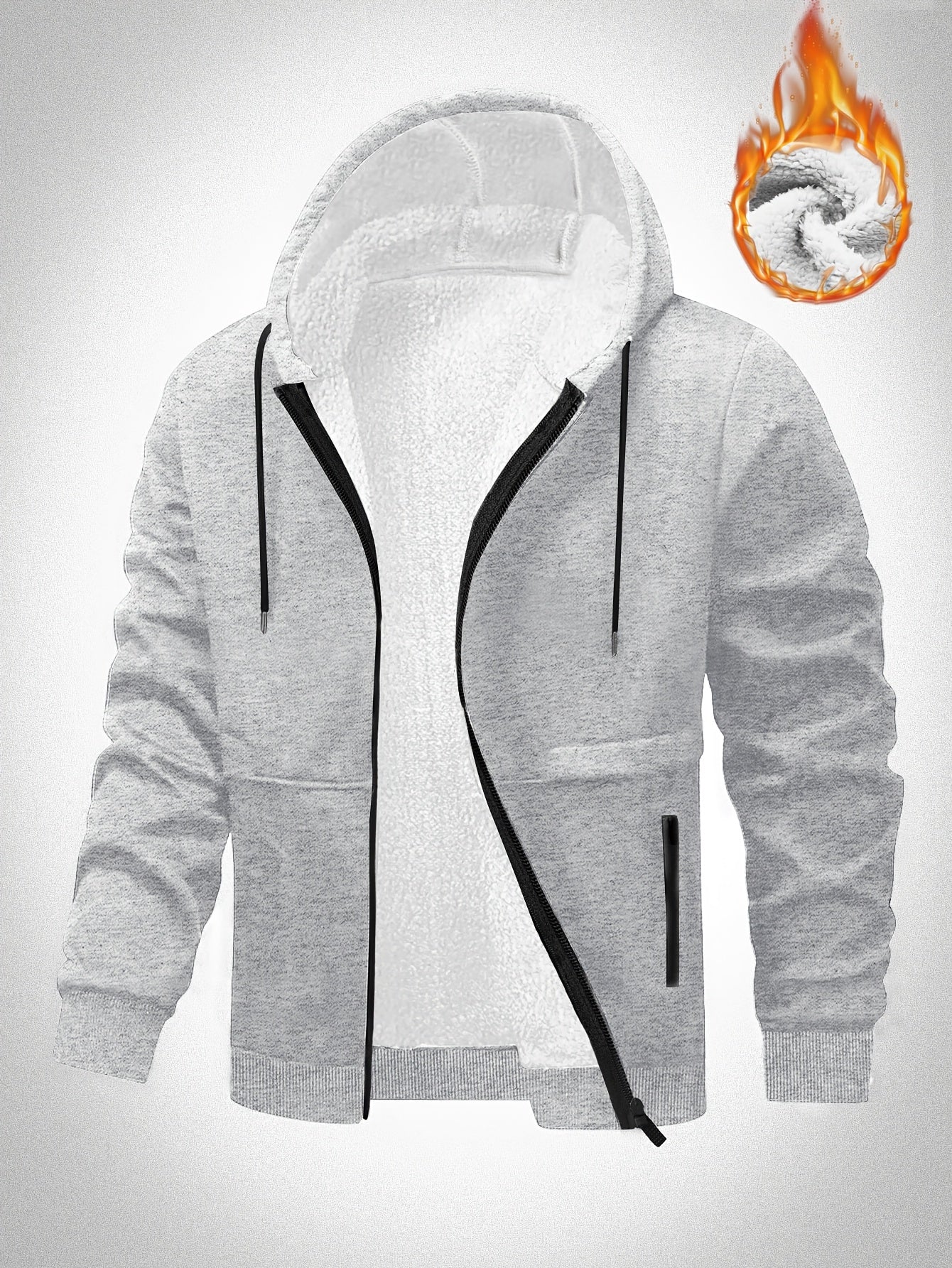 Veste à Capuche Doublée en Polaire pour Hommes Grande Taille - Zippée, Chaude et Confortable pour l'Automne\u002FHiver, GRANDE TAILLE