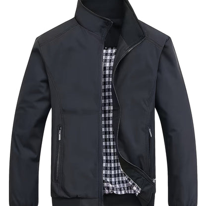 Veste à col montant pour homme, veste décontractée à fermeture éclair pour printemps et automne