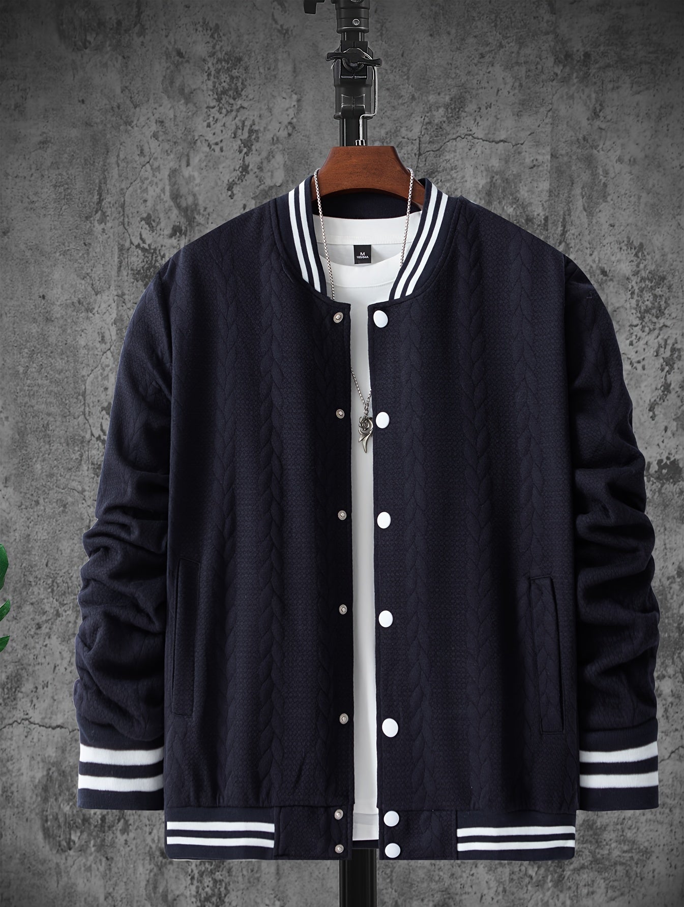 Veste de baseball jacquard à rayures pour homme, manteau à manches longues décontracté et élégant pour extérieur