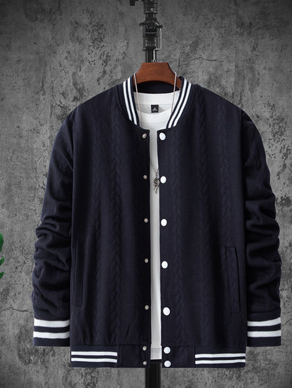 Veste de baseball jacquard à rayures pour homme, manteau à manches longues décontracté et élégant pour extérieur