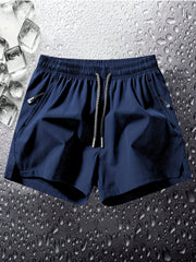 5pcs Men'S Summer Sports Shorts - Breathable, Lightweight, Moisture-Wicking Drawstring Waist, Solid Colors (Green, Red, Purple, Blue, Tan) for Casual, Outdoor, and Athletic Activitie