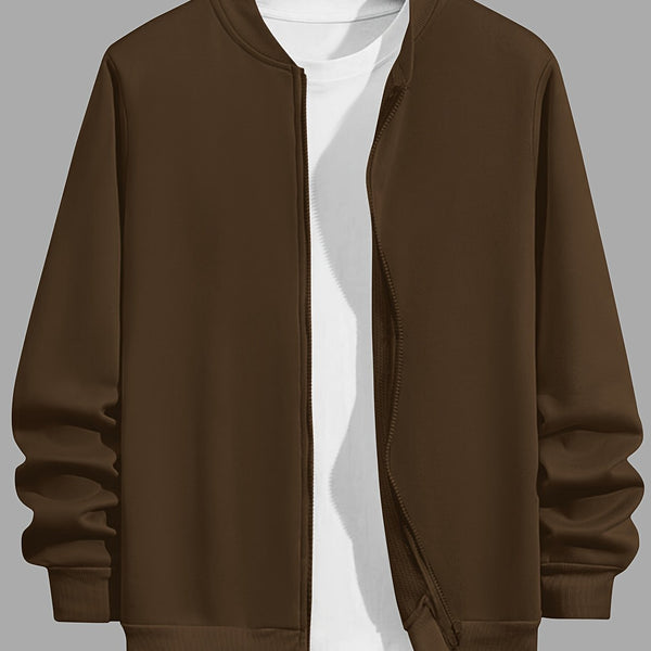 Veste Casual Homme Unie à Zip, Col Baseball Chic pour Automne Hiver, Taille Grande