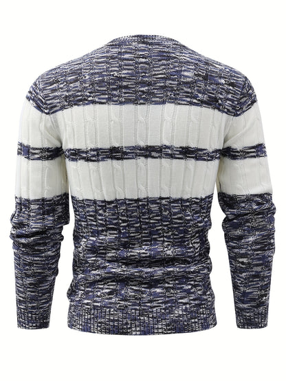 Pull Tricoté À Blocs De Couleurs All Match, Pull Décontracté Chaud À Col Rond, Mi-extensible, Pour Hommes, Pour L'automne Et L'hiver