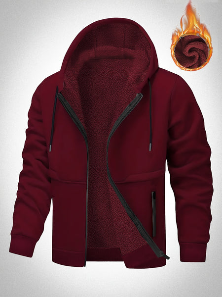 Veste à Capuche Doublée en Polaire pour Hommes Grande Taille - Zippée, Chaude et Confortable pour l'Automne\u002FHiver, GRANDE TAILLE