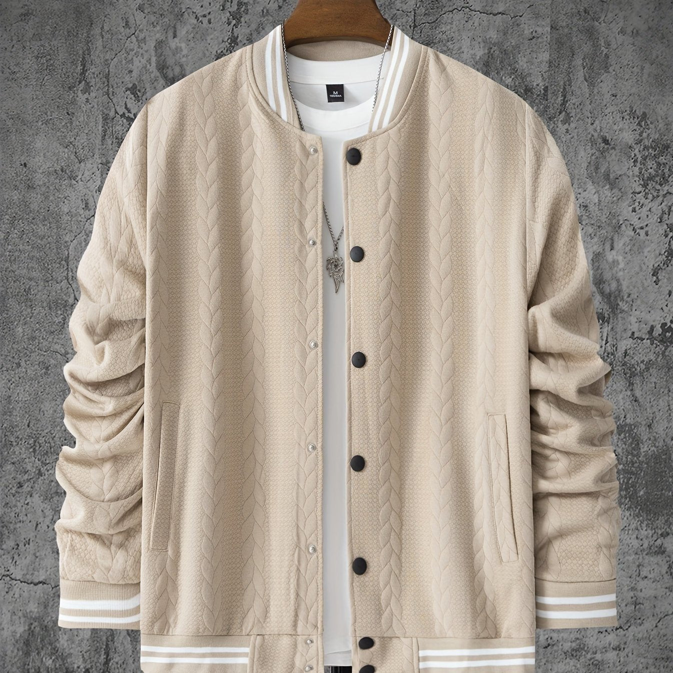 Veste de baseball jacquard à rayures pour homme, manteau à manches longues décontracté et élégant pour extérieur