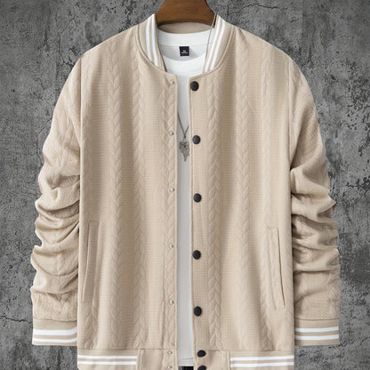 Veste de baseball jacquard à rayures pour homme, manteau à manches longues décontracté et élégant pour extérieur